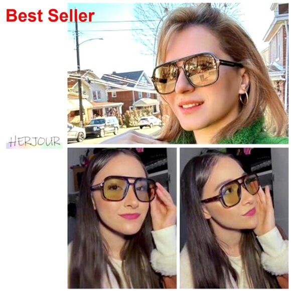 Oversized Square Aviator Sunglasses with 99% UV Protection, Retro Style main image 5